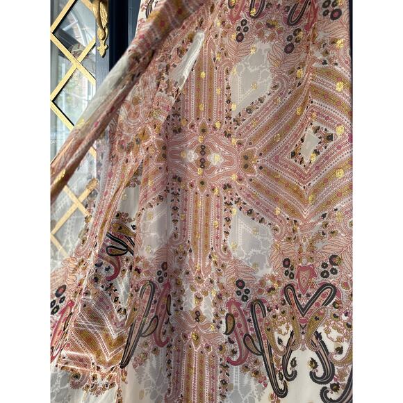 Badgley Mischka Y2K Vintage silk dress one shoulder paisley gown sz 2 cream gold - Picture 5 of 11